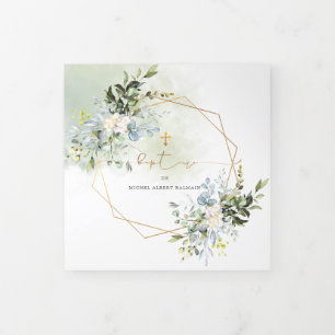 Couronne de Feuillage Aquarelle, Bapteme Tri-Fold Invitation