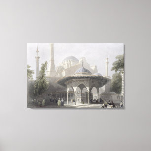 Court and Fountain of St. Sophia, Istanbul, engrav Canvas Print