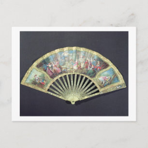 Court Fan, French, 18th century  (ivory and w/c on Postcard