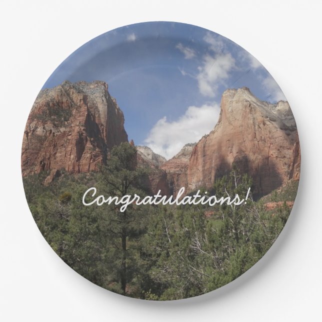 Court of the Patriarchs II at Zion National Park Paper Plate (Front)
