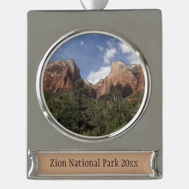 Court of the Patriarchs II at Zion National Park Silver Plated Banner Ornament (Front)