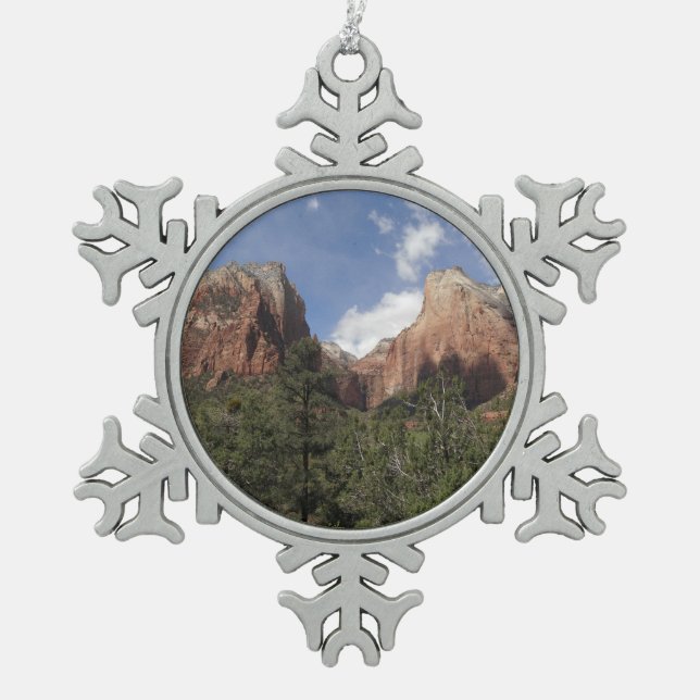 Court of the Patriarchs II at Zion National Park Snowflake Pewter Christmas Ornament (Front)