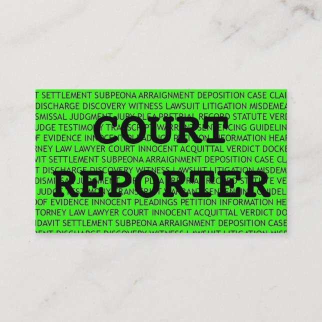 Court Reporter Words Business Card in Neon Green (Front)