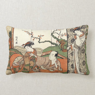 Courtesan In Bed With A Client ukiyo-e woodblock Lumbar Cushion