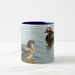 Courting Mandarin ducks Two-Tone Coffee Mug