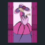 COURTNEY, ART DECO: Parisian Plum Poster<br><div class="desc">Courtney is a beautifully detailed remake of an old greeting card. She has been lovingly redrawn with new details and improved lines. She wears a full-skirted, multi-coloured dress with puffy sleeves and a matching hat with wide brim. The hat features a stylised flower with a fabulous bit of Art Deco...</div>