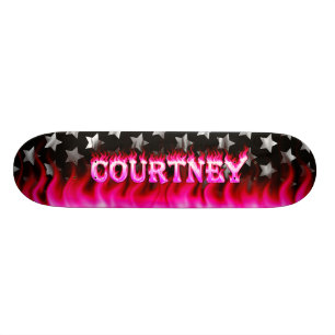 Courtney skateboard pink fire and flames design