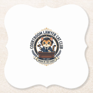 Courtroom Lawyer Cat Funny Cat Lover Design - Cour Paper Coaster
