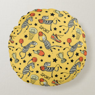 Courtside Doodles: Zebra Basketball Fantasia Round Cushion