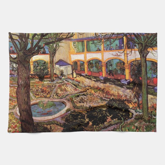 Courtyard of Hospital at Arles by Vincent van Gogh Tea Towel (Horizontal)