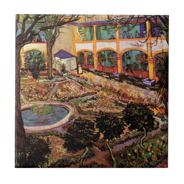 Courtyard of Hospital at Arles by Vincent van Gogh Tile (Front)