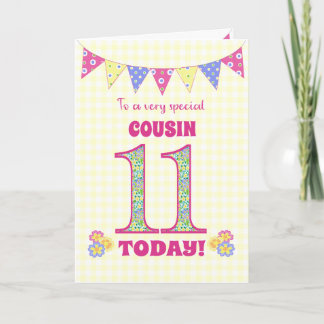 Cousin 11th Birthday Primroses and Bunting Card