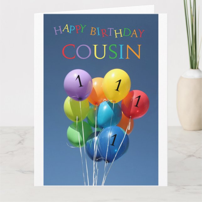 Cousin 1st happy balloon birthday card (Front)