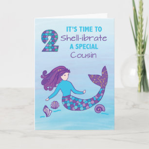 Cousin 2nd Birthday Sparkly Look Mermaid Card