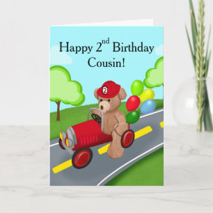 Cousin 2nd Birthday Teddy Bear Firetruck Card
