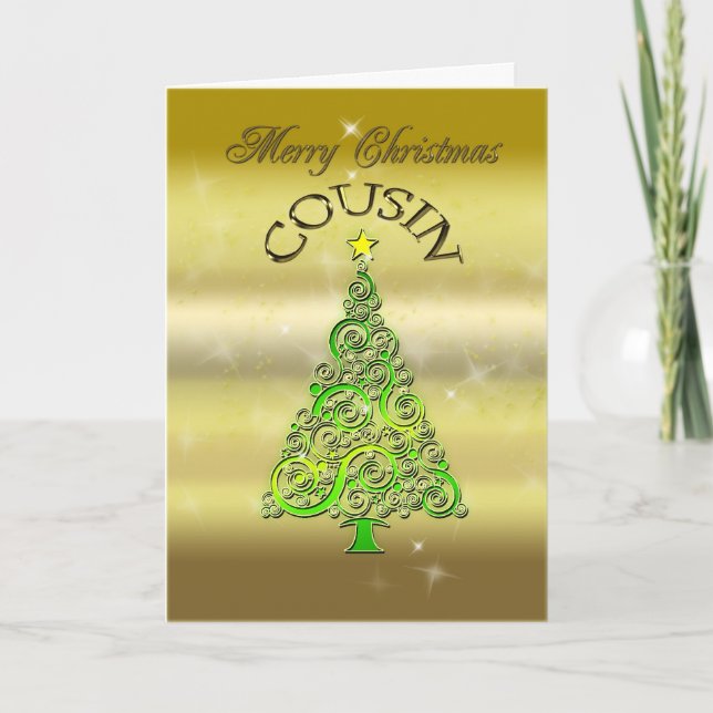 Cousin, a gold effect Christmas card (Front)