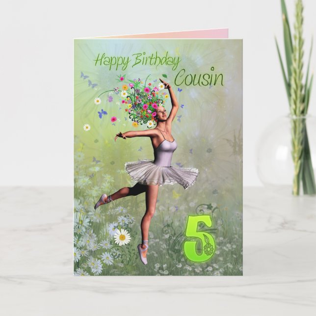Cousin age 5, flower fairy birthday card (Front)