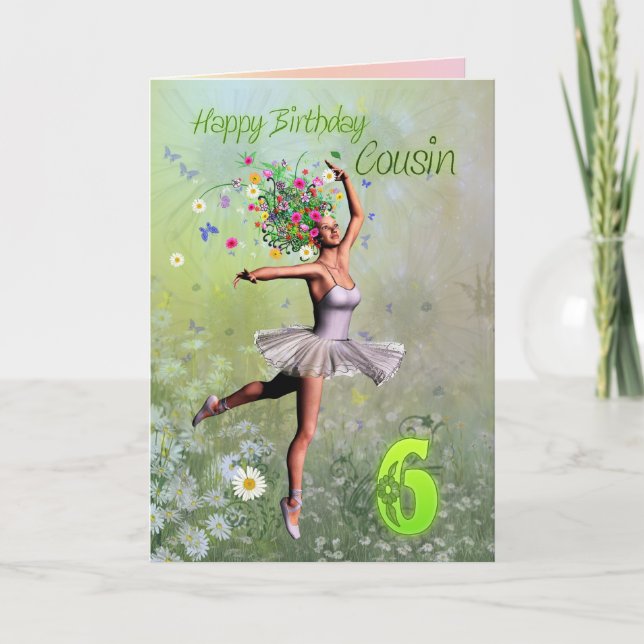 Cousin age 6, flower fairy birthday card (Front)