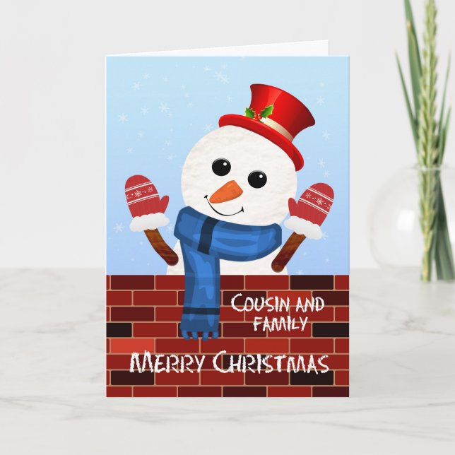 Cousin and Family Christmas Snowman Holiday Card (Front)