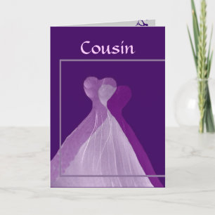 COUSIN Be My Bridesmaid with Purple Gowns Invitation