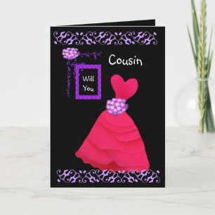 COUSIN Be My Bridesmaid with RED Gown Invitation