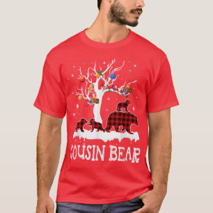 Cousin Bear Christmas Pajama Red Plaid Buffalo Fam T-Shirt