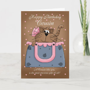 Cousin Birthday Card - Cute Cat Purse Pet