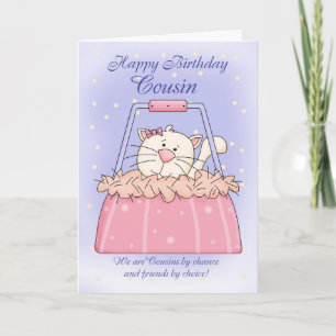 Cousin Birthday Card - Cute Puppy Purse Pet
