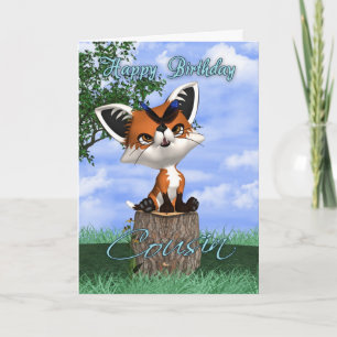 Cousin Birthday Card With Cute Fox And Butterfly