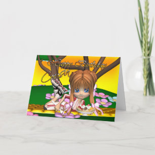 Cousin Birthday card with cutie pie by Moonlake