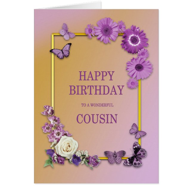 Cousin Birthday Flowers and Butterflies (Front)