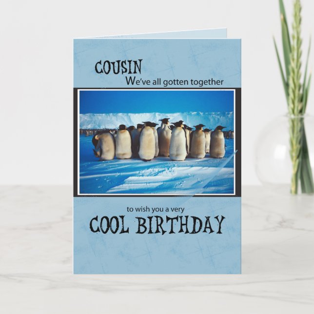Cousin Birthday, Penguin all of Us Card (Front)