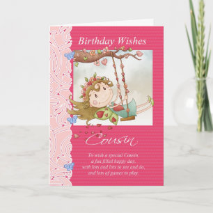 cousin birthday wishes greeting card with fairy