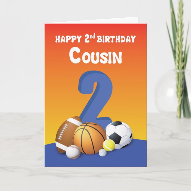 Cousin Boy 2nd Birthday Sports Balls Card (Front)