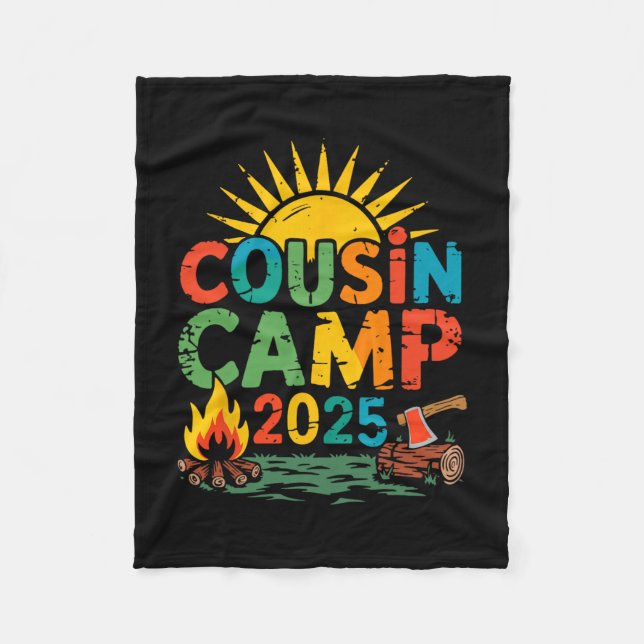 Cousin Camp 2025 Camping Campfire Summer Vacation  Fleece Blanket (Front)