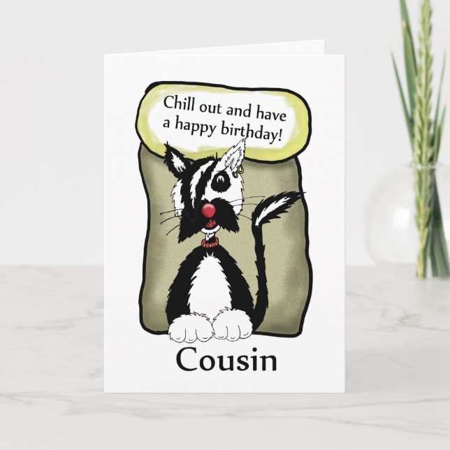 Cousin Chill Out Birthday Card - Emo Cat Birthday (Front)