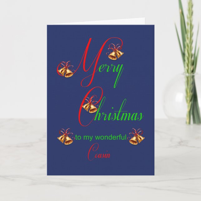 Cousin Christmas Bells Holiday Card (Front)