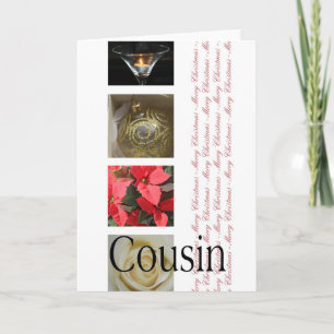 Cousin Christmas red, black & white Winter collage Holiday Card