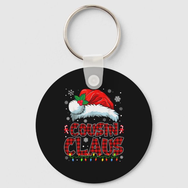 Cousin Claus Christmas Lights Pajama Family Group  Key Ring (Front)