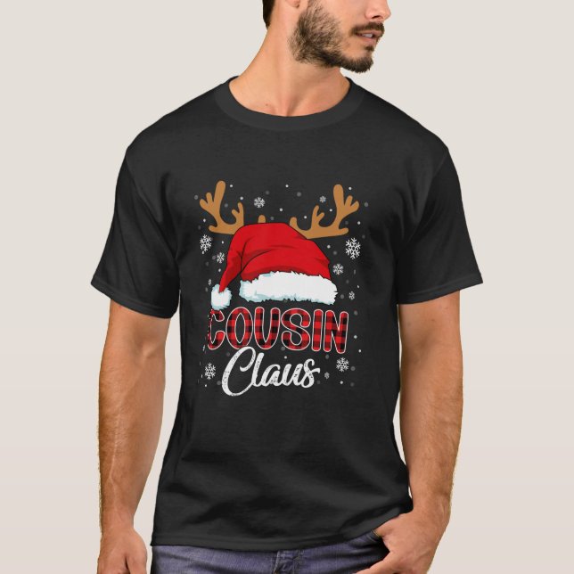 Cousin Claus Santa Hat Christmas Red Plaid Matchin T-Shirt (Front)