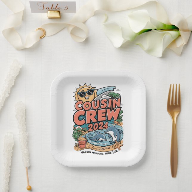 Cousin crew 2024 Summer Vacation Beach Family Trip Paper Plate (Wedding)
