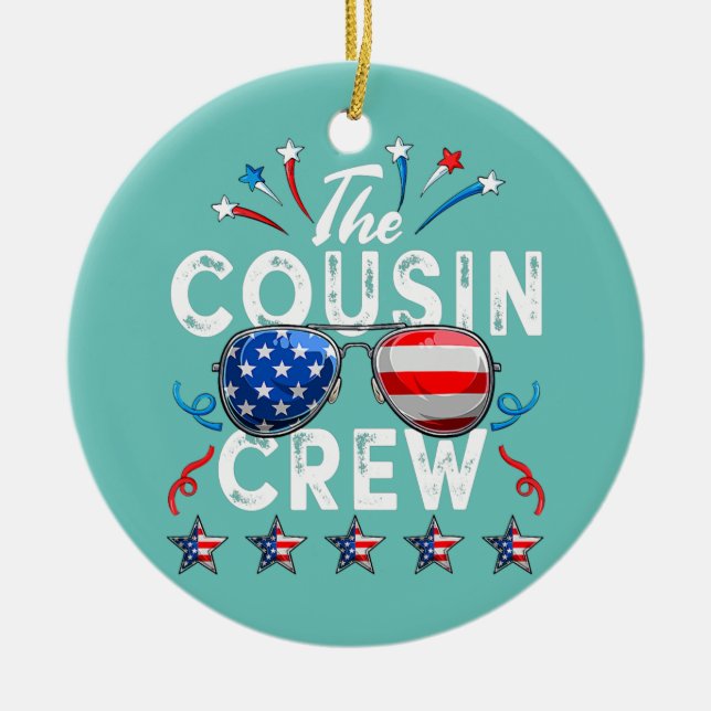 Cousin Crew 4th of July Patriotic American Family Ceramic Tree Decoration (Front)