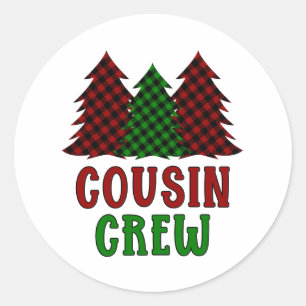 Cousin Crew Buffalo Plaid Christmas Tree Classic Round Sticker