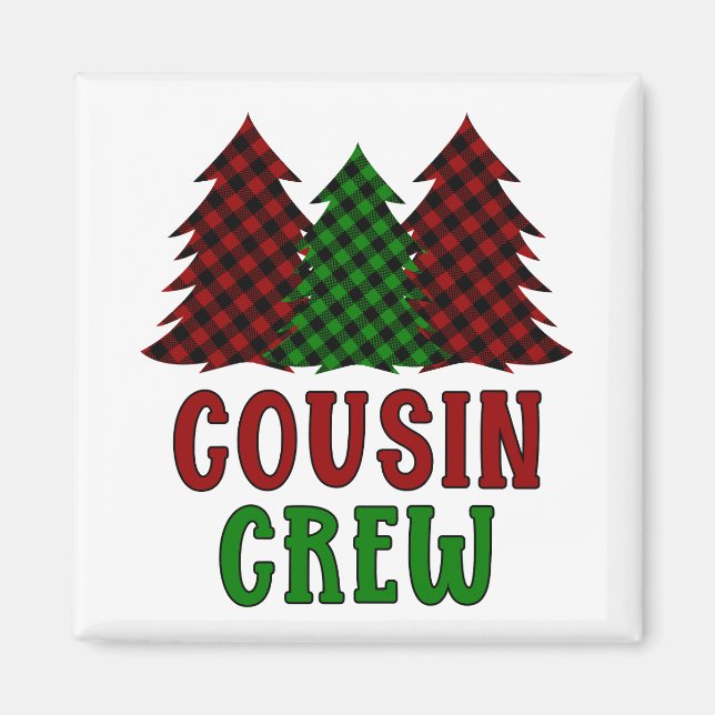 Cousin Crew Buffalo Plaid Christmas Tree Magnet (Front)