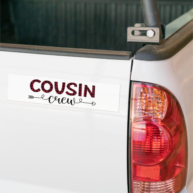 Cousin Crew Buffalo Plaid Pattern Christmas Bumper Sticker (On Truck)