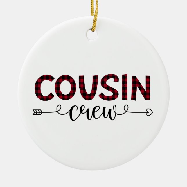 Cousin Crew Buffalo Plaid Pattern Christmas Ceramic Tree Decoration (Front)