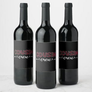 Cousin Crew Buffalo Plaid Pattern Family Christmas Wine Label