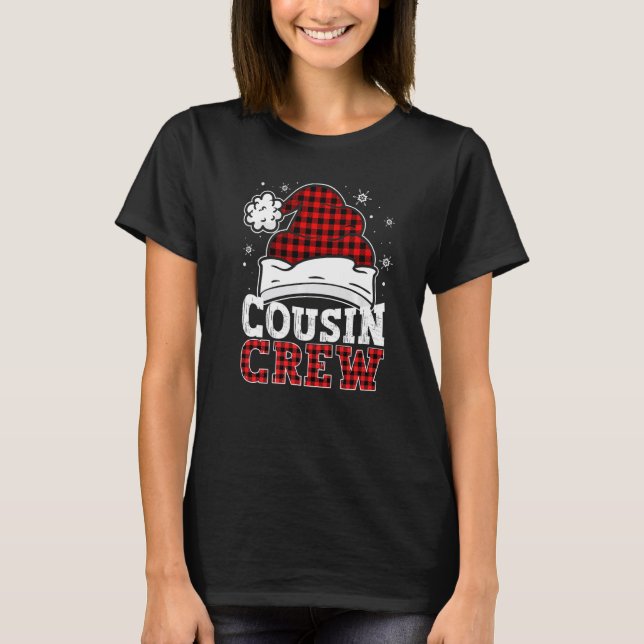 Cousin Crew Buffalo Red Plaid Santa Hat Christmas  T-Shirt (Front)