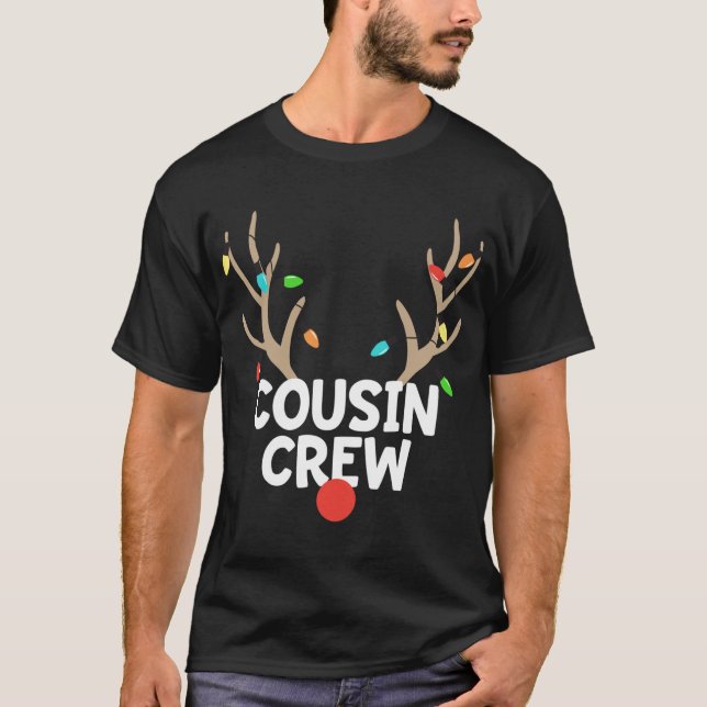 Cousin Crew Christmas Pajama Reindeer Lights Match T-Shirt (Front)