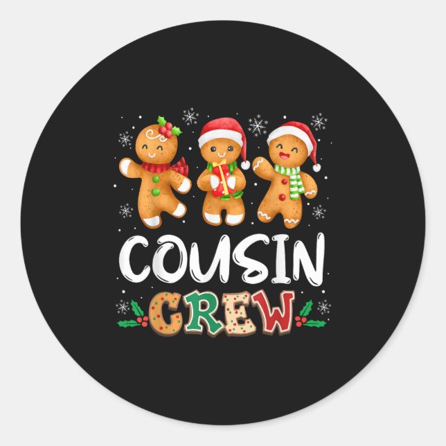 Cousin Crew Christmas Pajama Shirt Gingerbread Man Classic Round Sticker (Front)